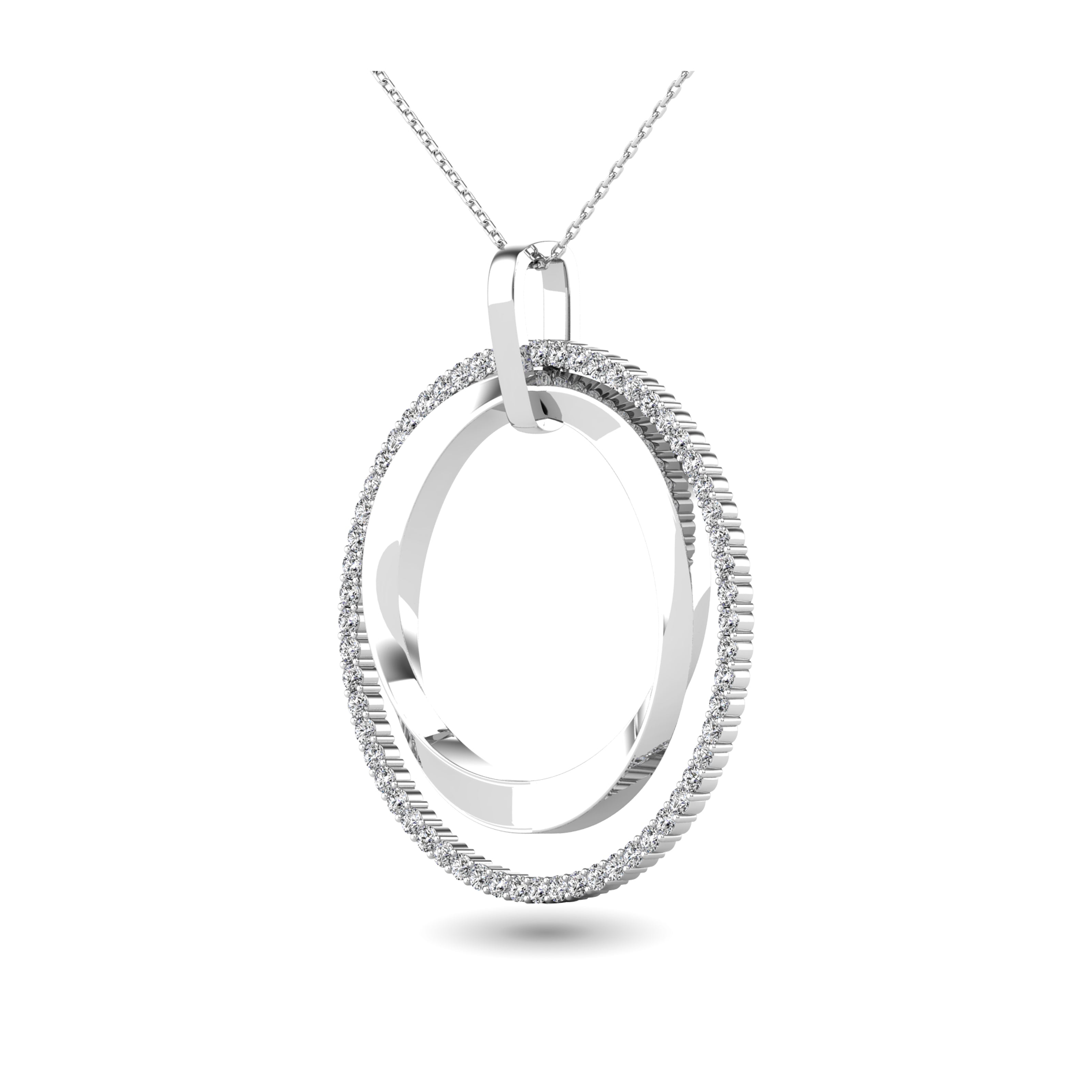 14K White Gold 1/2 Ct.Tw. Diamond Double Frame Pendant