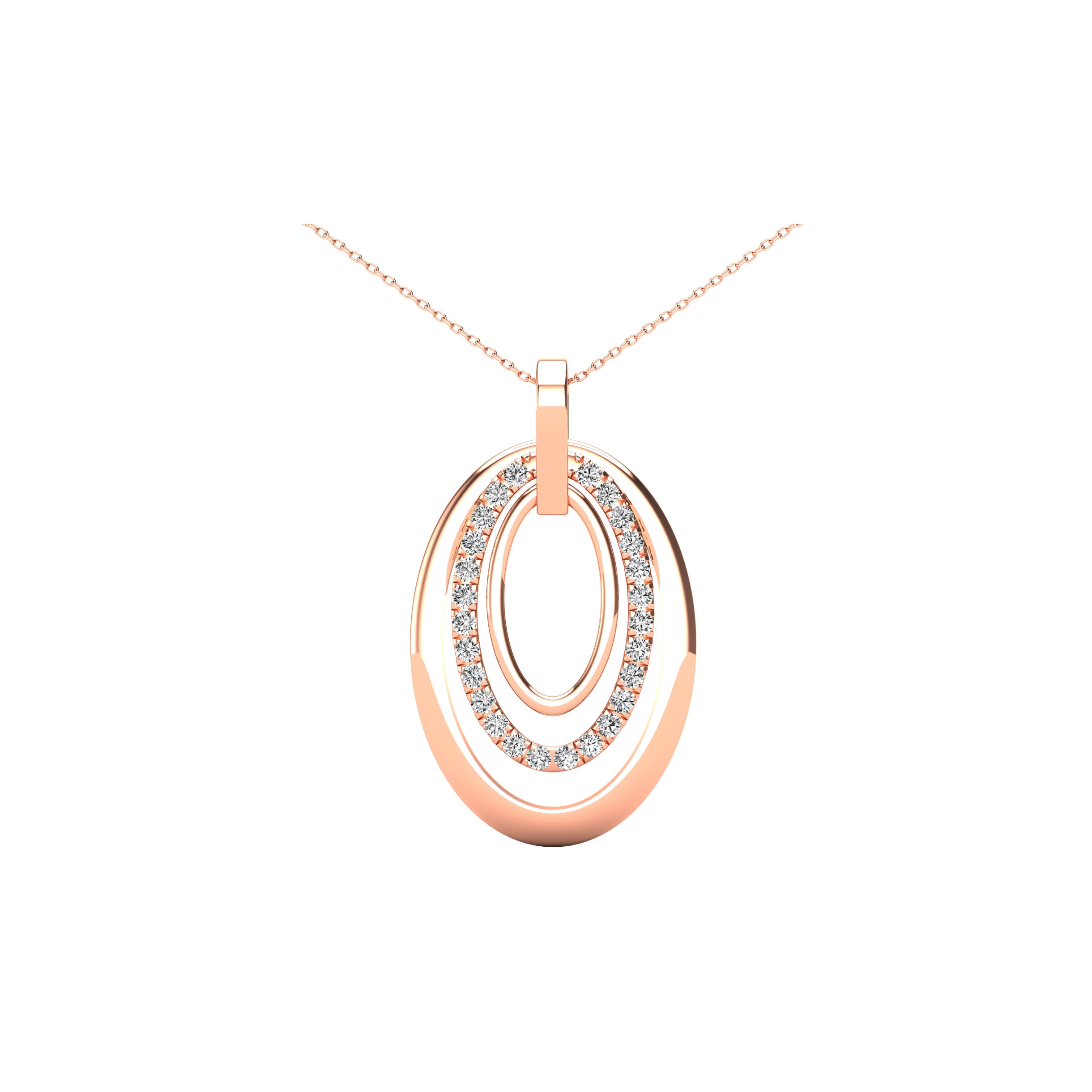 14K Rose Gold 1/5 Ct.Tw. Diamond Oval Frame Pendant