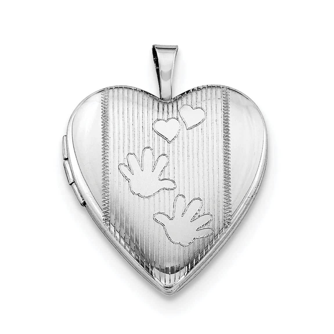 Sterling Silver Rhodium-Plated 20Mm Hands Heart Locket Qls405
