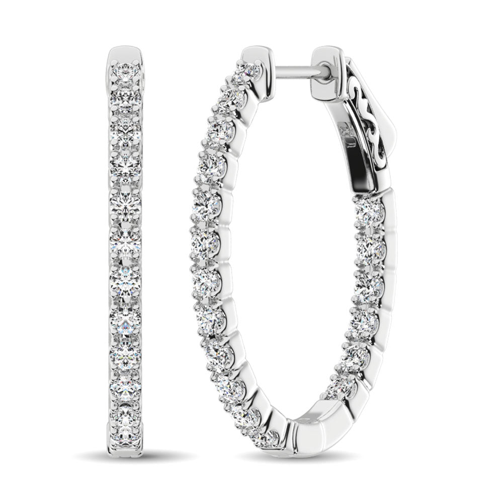 14K White Gold Diamond 9/10 Ct.Tw. In And Out Hoop Earrings