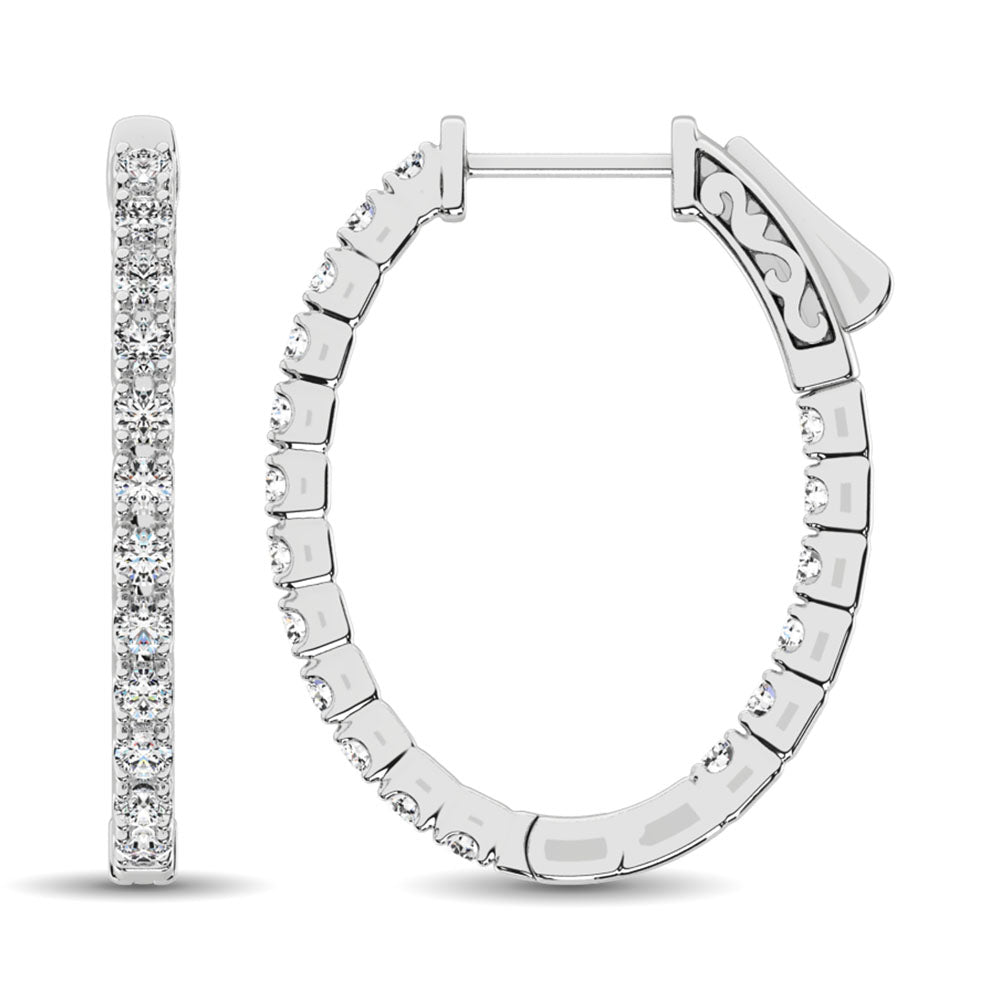 14K White Gold Diamond 1 9/10 Ct.Tw. In And Out Hoop Earrings