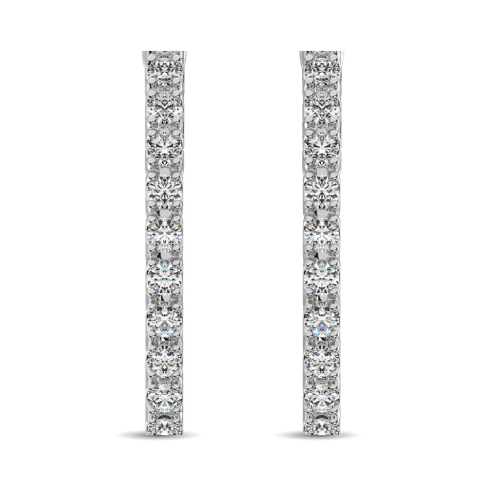 14K White Gold Diamond 1 9/10 Ct.Tw. In and Out Hoop Earrings
