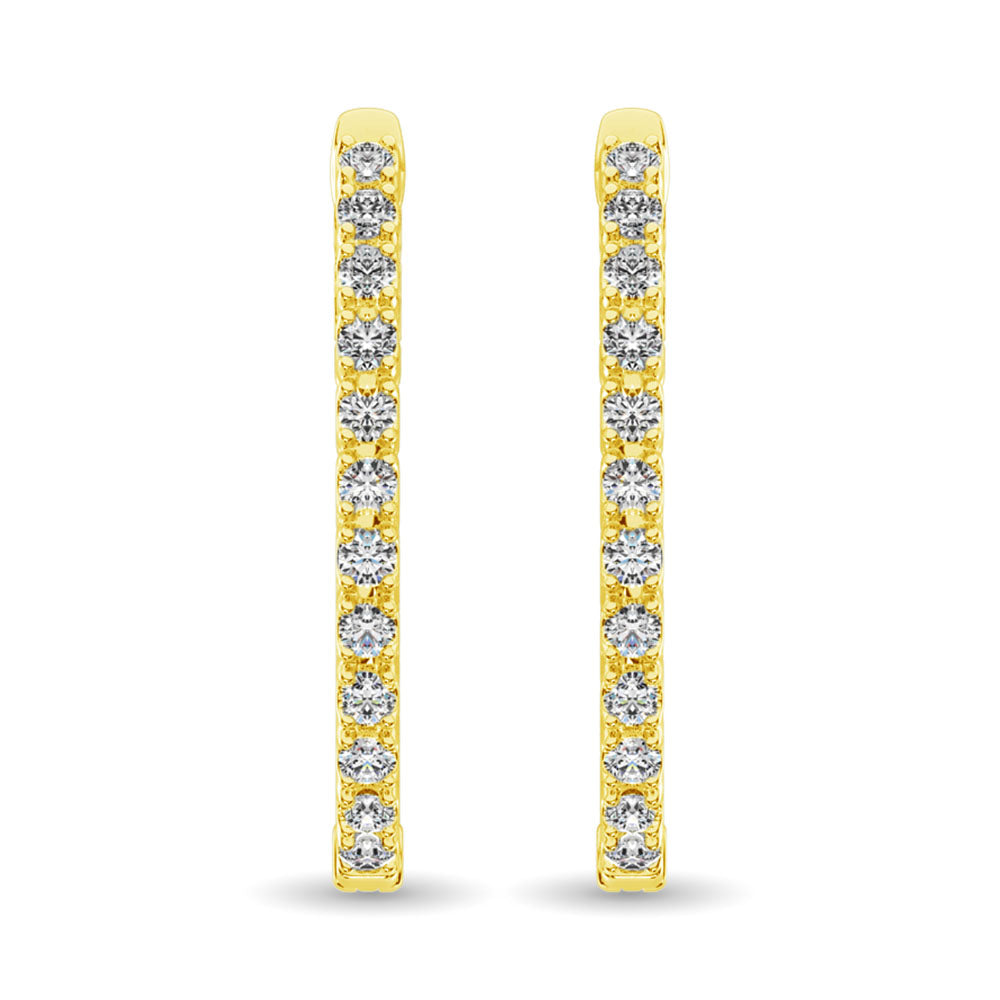 14K Yellow Gold Diamond 9/10 Ct.Tw. In and Out Hoop Earrings