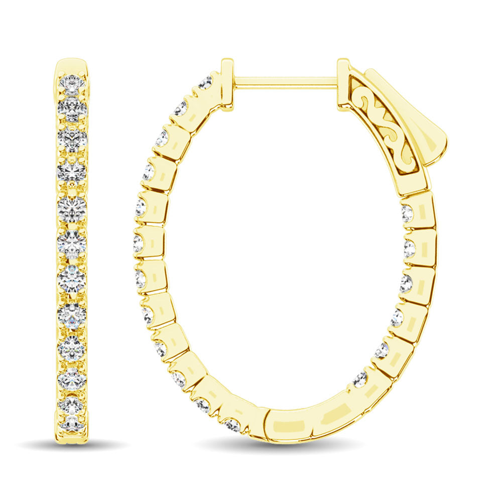 14K Yellow Gold Diamond 1 9/10 Ct.Tw. In and Out Hoop Earrings