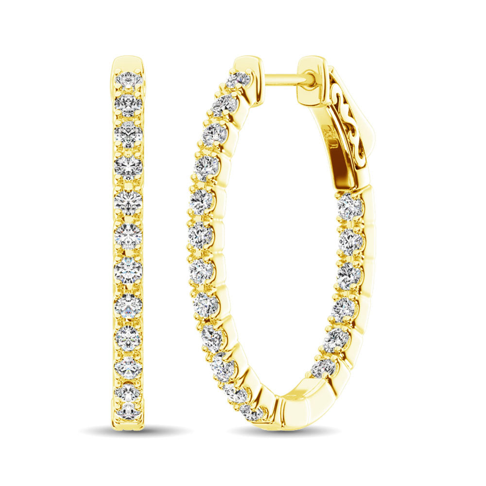 14K Yellow Gold Diamond 1 9/10 Ct.Tw. In And Out Hoop Earrings
