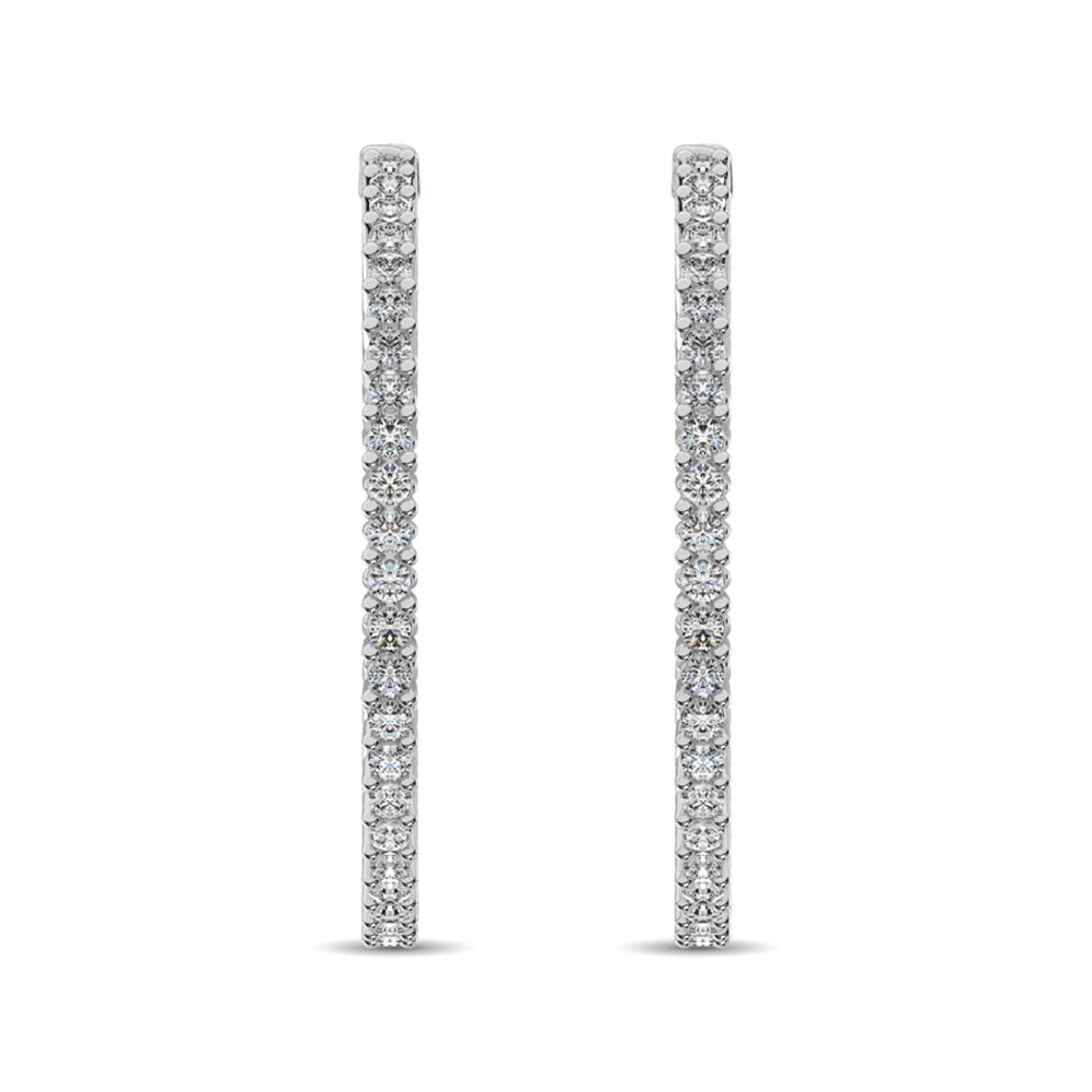 14K White Gold Diamond 2 2/5 Ct.Tw. In And Out Hoop Earrings