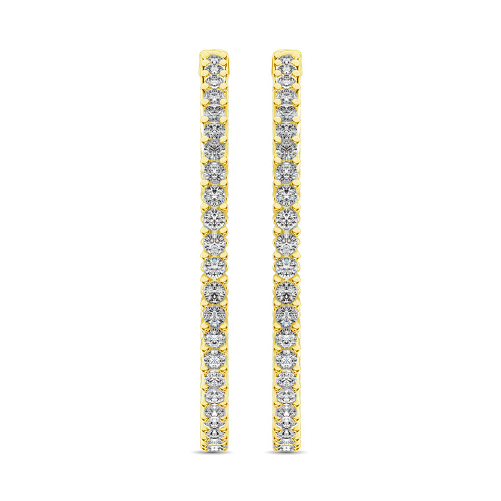 14K Yellow Gold Diamond 2 2/5 Ct.Tw. In and Out Hoop Earrings