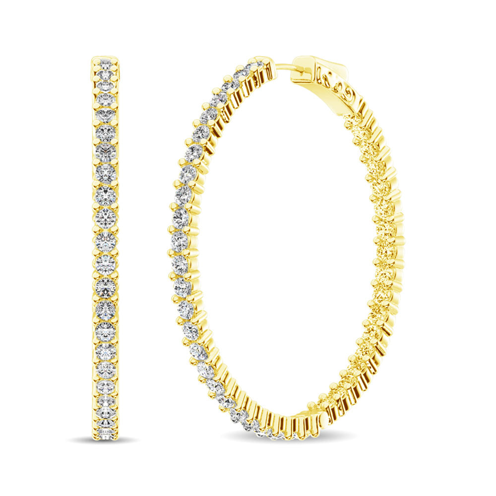 14K Yellow Gold Diamond 2 2/5 Ct.Tw. In And Out Hoop Earrings