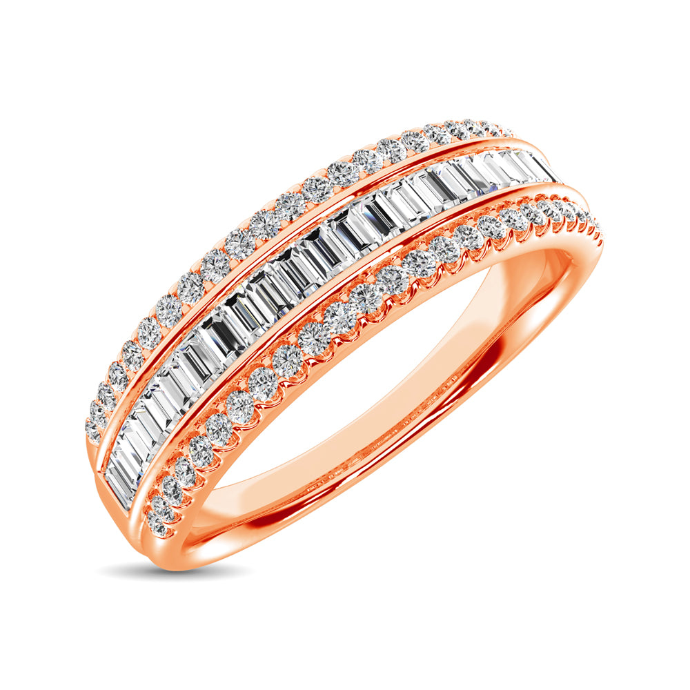 14K Rose Gold Round And Baguette Diamond 2/5 Ct.Tw. Anniversary Band