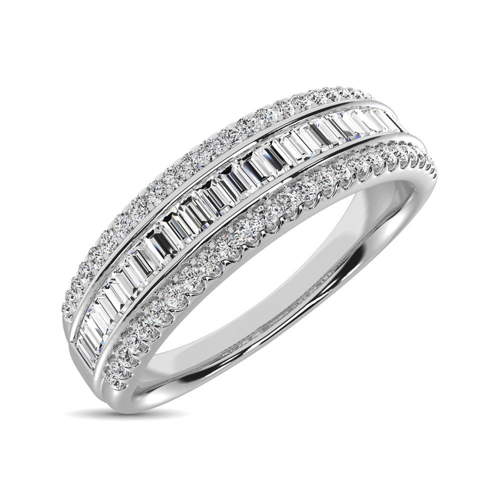 14K White Gold Round And Baguette Diamond 2/5 Ct.Tw. Anniversary Band