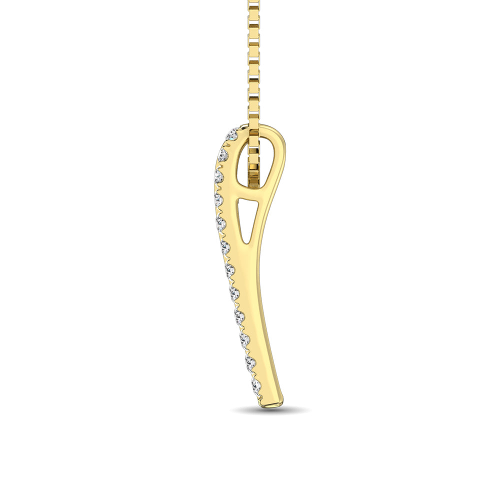 14K Yellow Gold Round And Baguette Diamond 1/3 Ct.Tw. Drop Bar Pendant