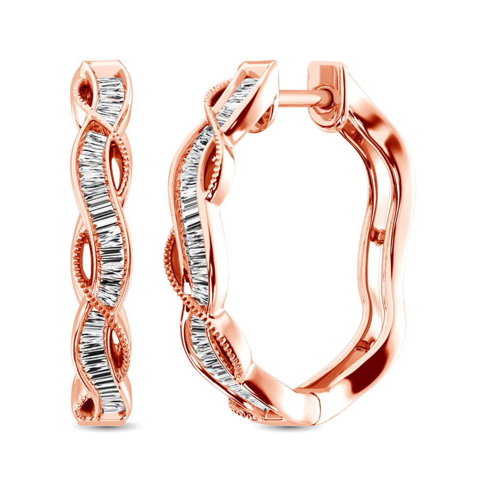 10K Rose Gold Baguette Diamond 1/5 Ct.Tw. Hoop Earrings