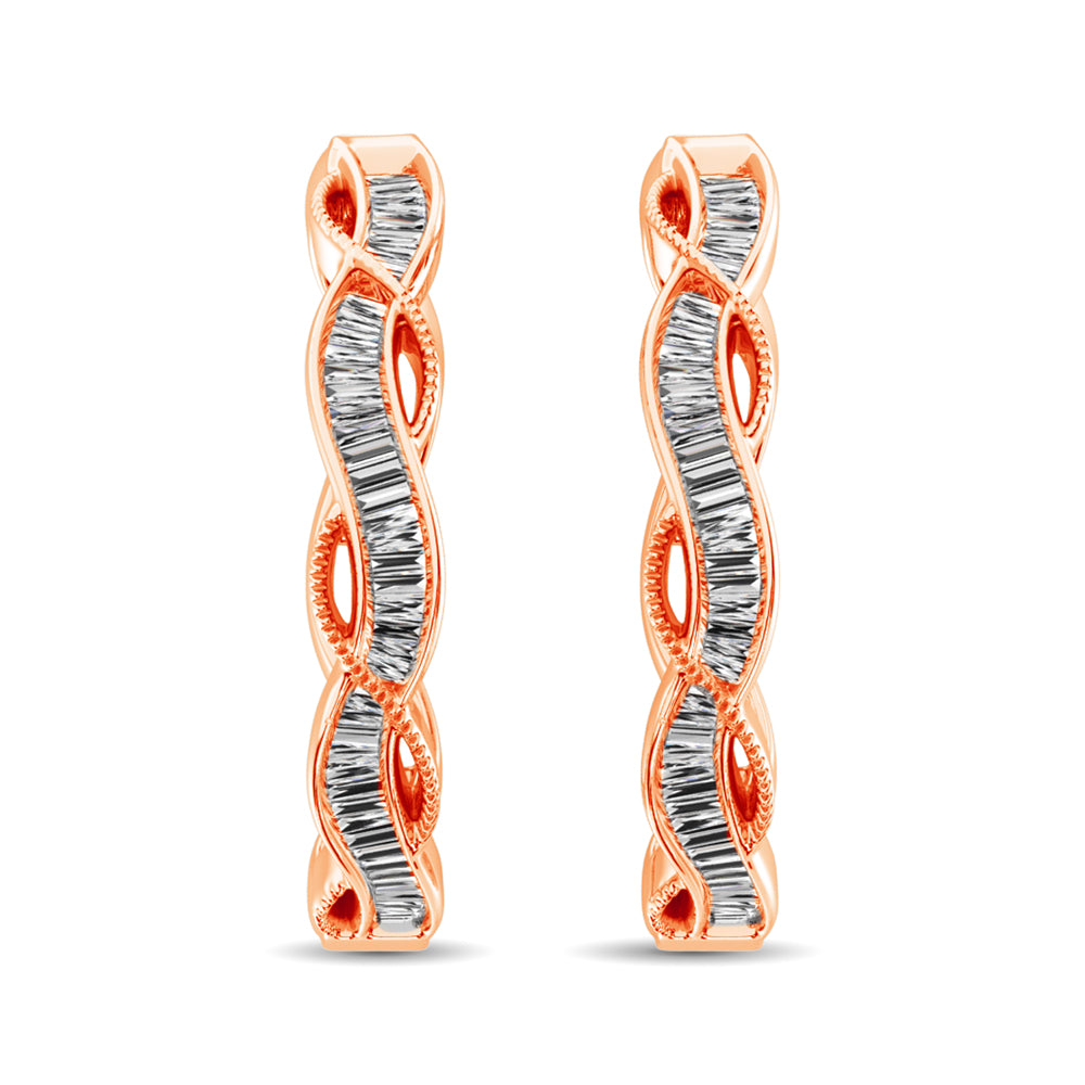 10K Rose Gold Baguette Diamond 1/5 Ct.Tw. Hoop Earrings