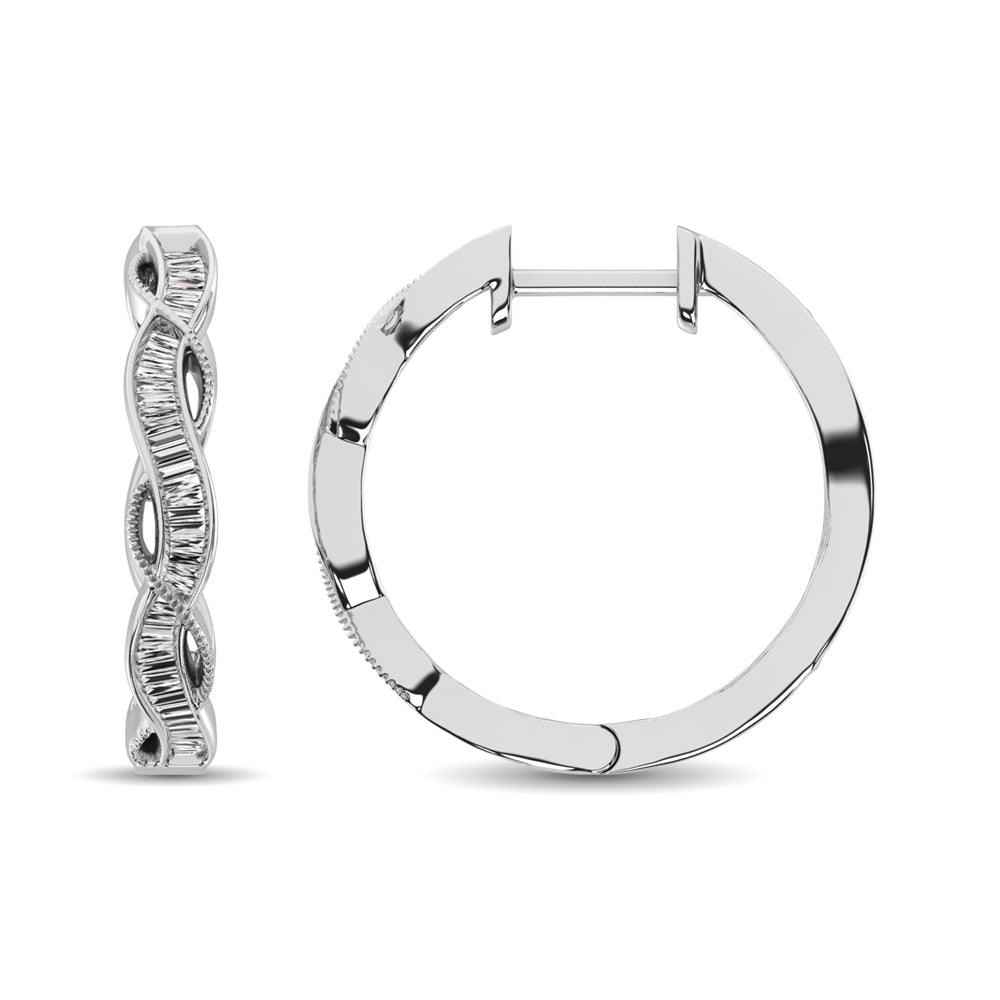 10K White Gold Baguette Diamond 1/5 Ct.Tw. Hoop Earrings