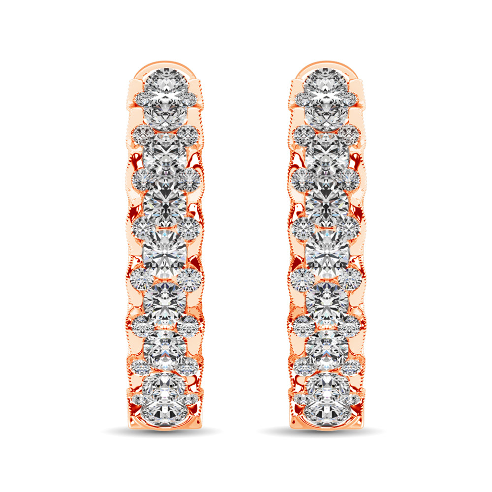 10K Rose Gold Diamond 1 Ct.Tw. Hoop Earrings