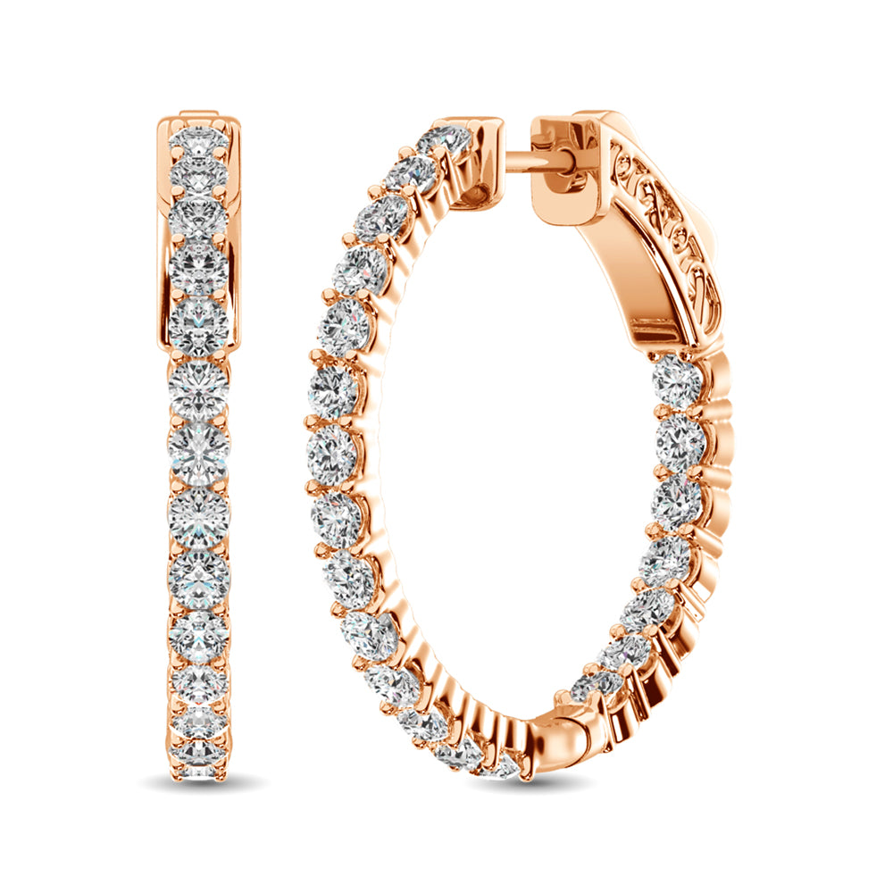10K Rose Gold Diamond 1 1/2 Ct.Tw. In And Out Hoop Earrings