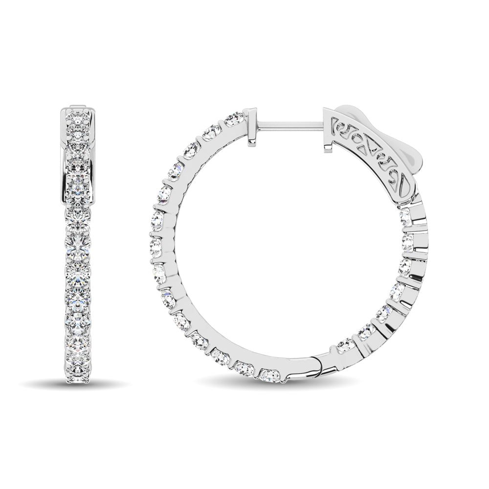 10K White Gold Diamond 1/2 Ct.Tw. In And Out Hoop Earrings