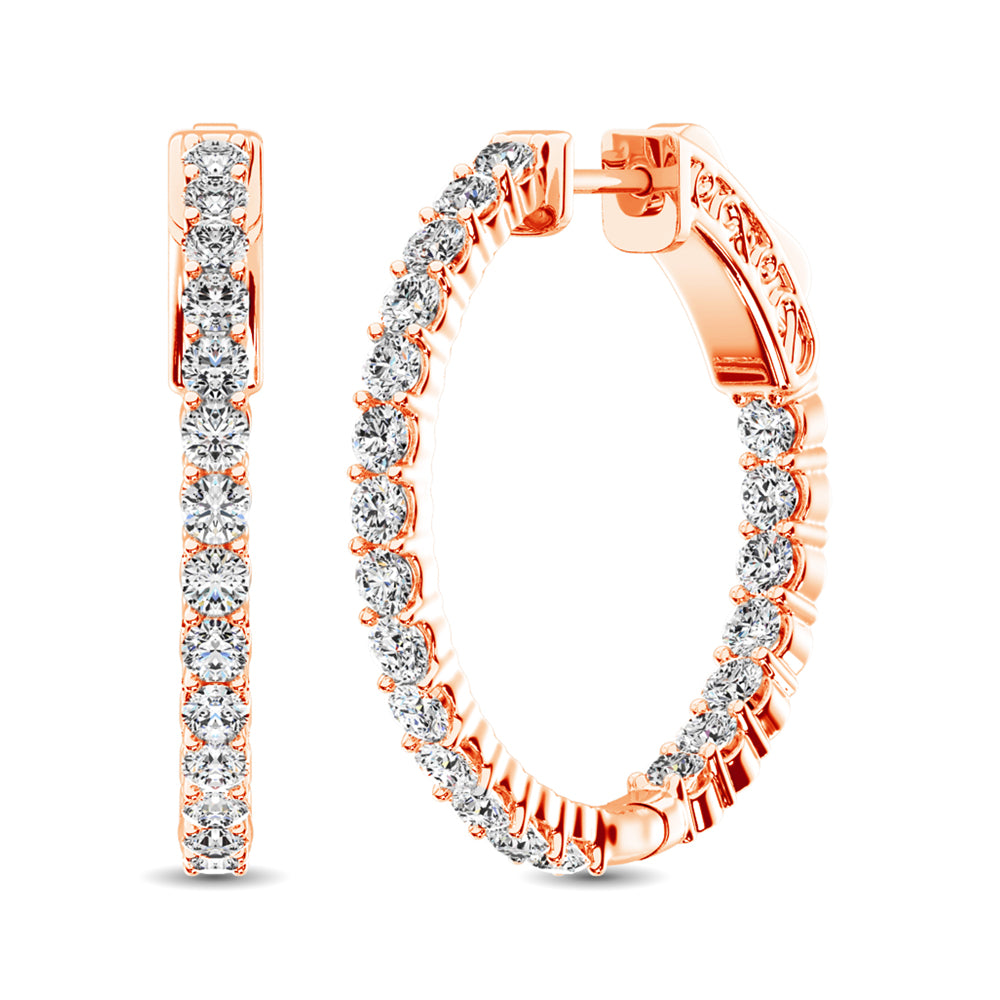 14K Rose Gold Diamond 2 Ct.Tw. In And Out Hoop Earrings