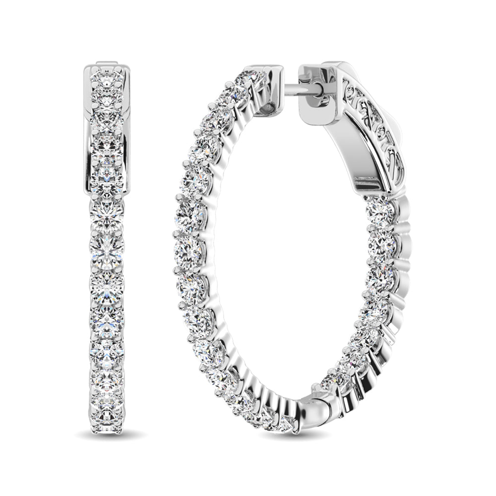 10K White Gold Diamond 2 Ct.Tw. In And Out Hoop Earrings