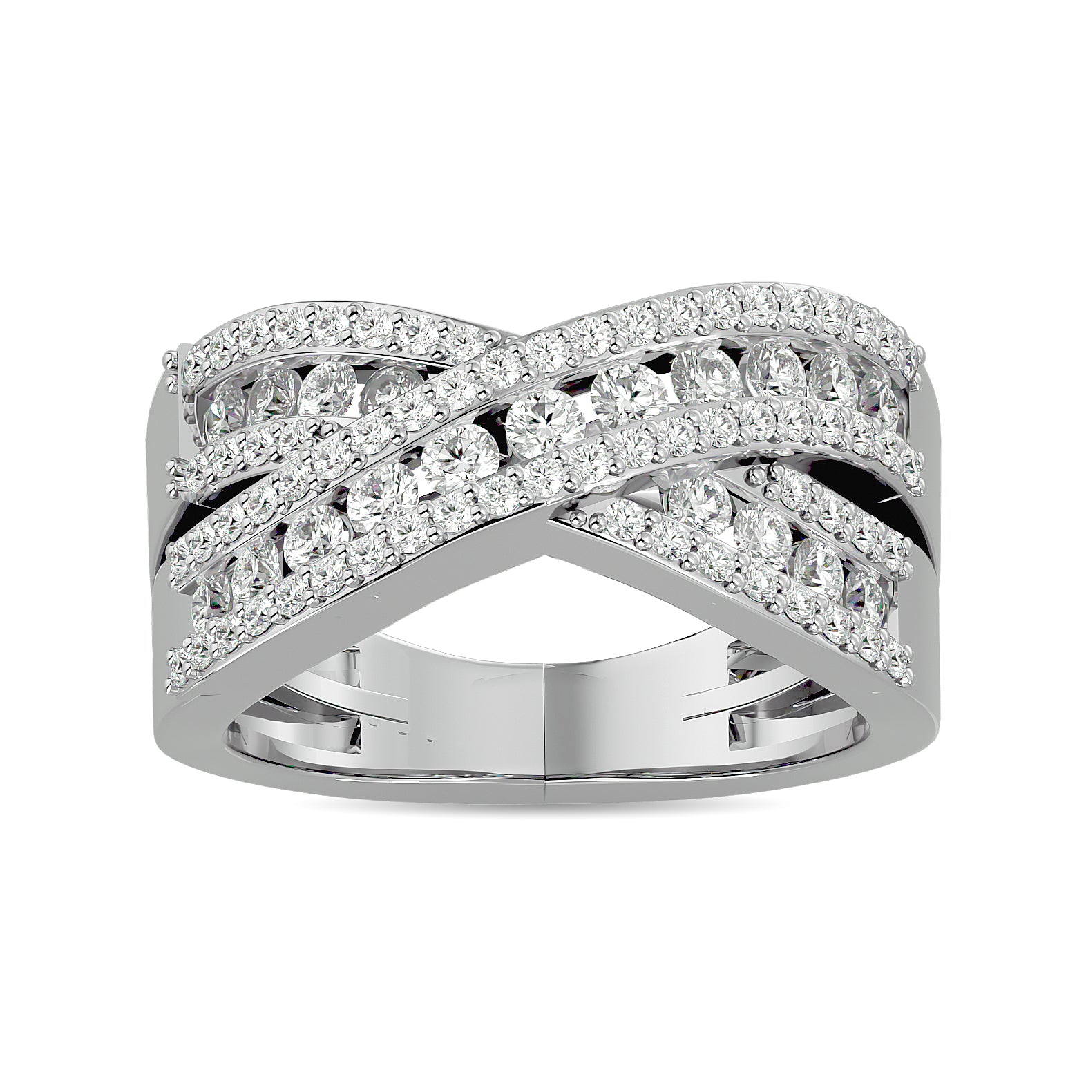 Diamond 1 Ct Tw Crossover Fashion Ring In 14K White Gold