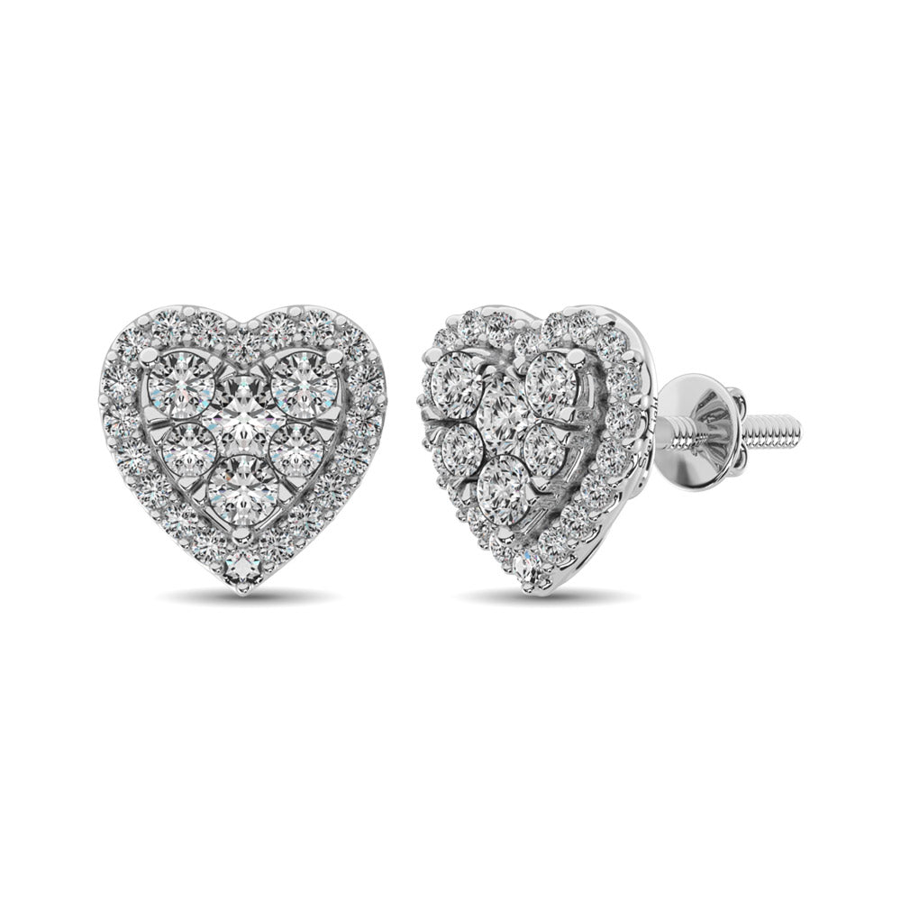 Diamond 3/4 Ct Tw Heart Earrings In 14K White Gold
