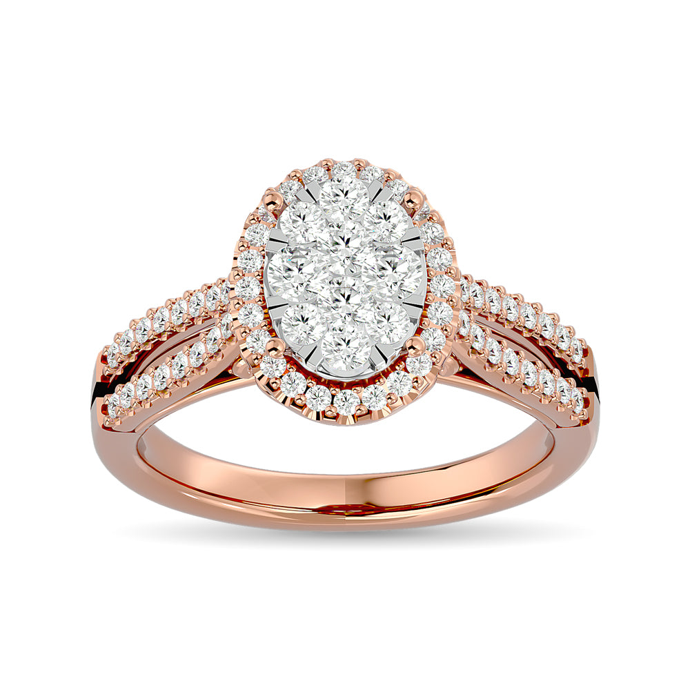 Diamond 3/4 Ct Tw Round Cut Oval Shape Engagement Ring In 14K White Gold