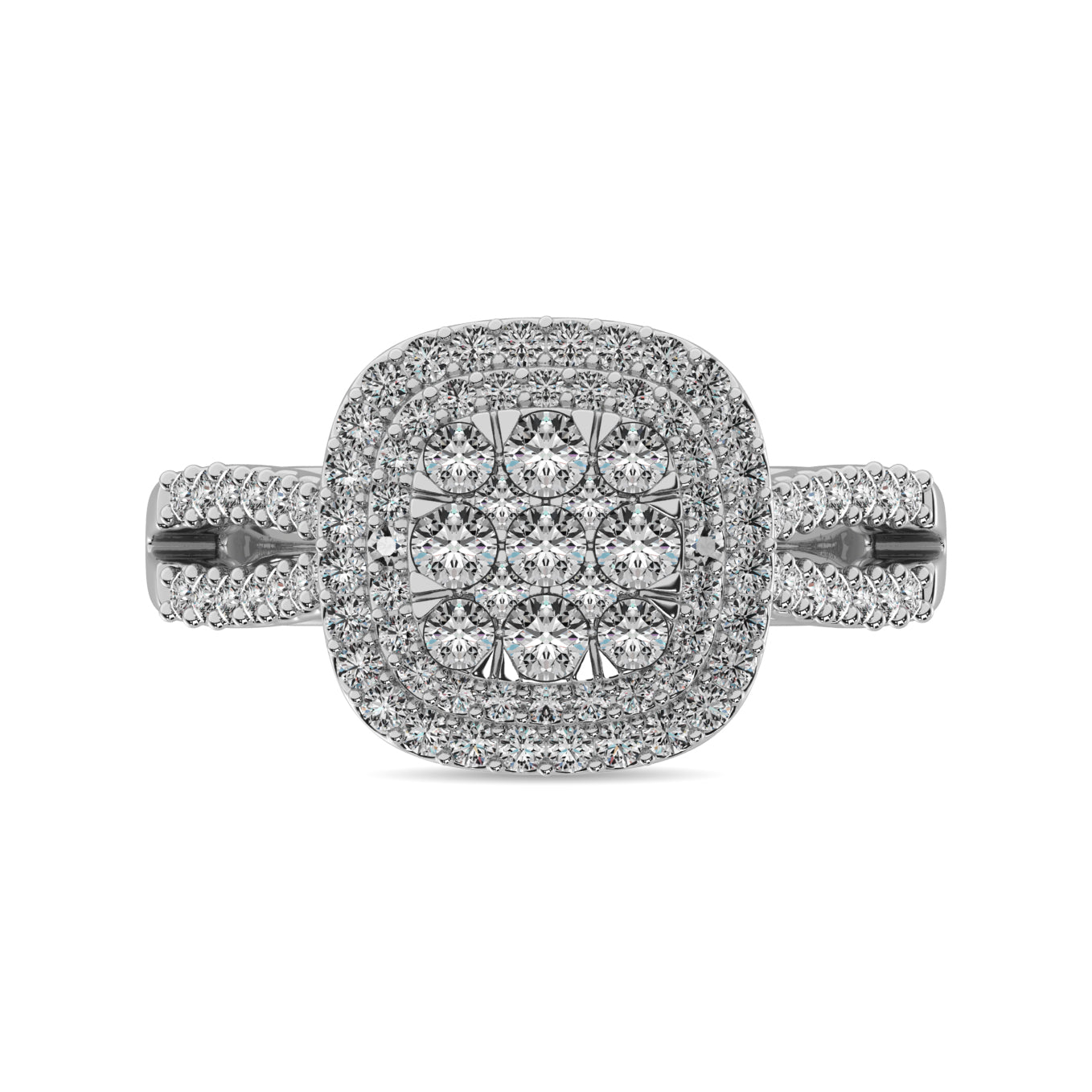 Diamond 3/4 Ct Tw Round Cut Double Halo Engagement Ring In 14K White Gold