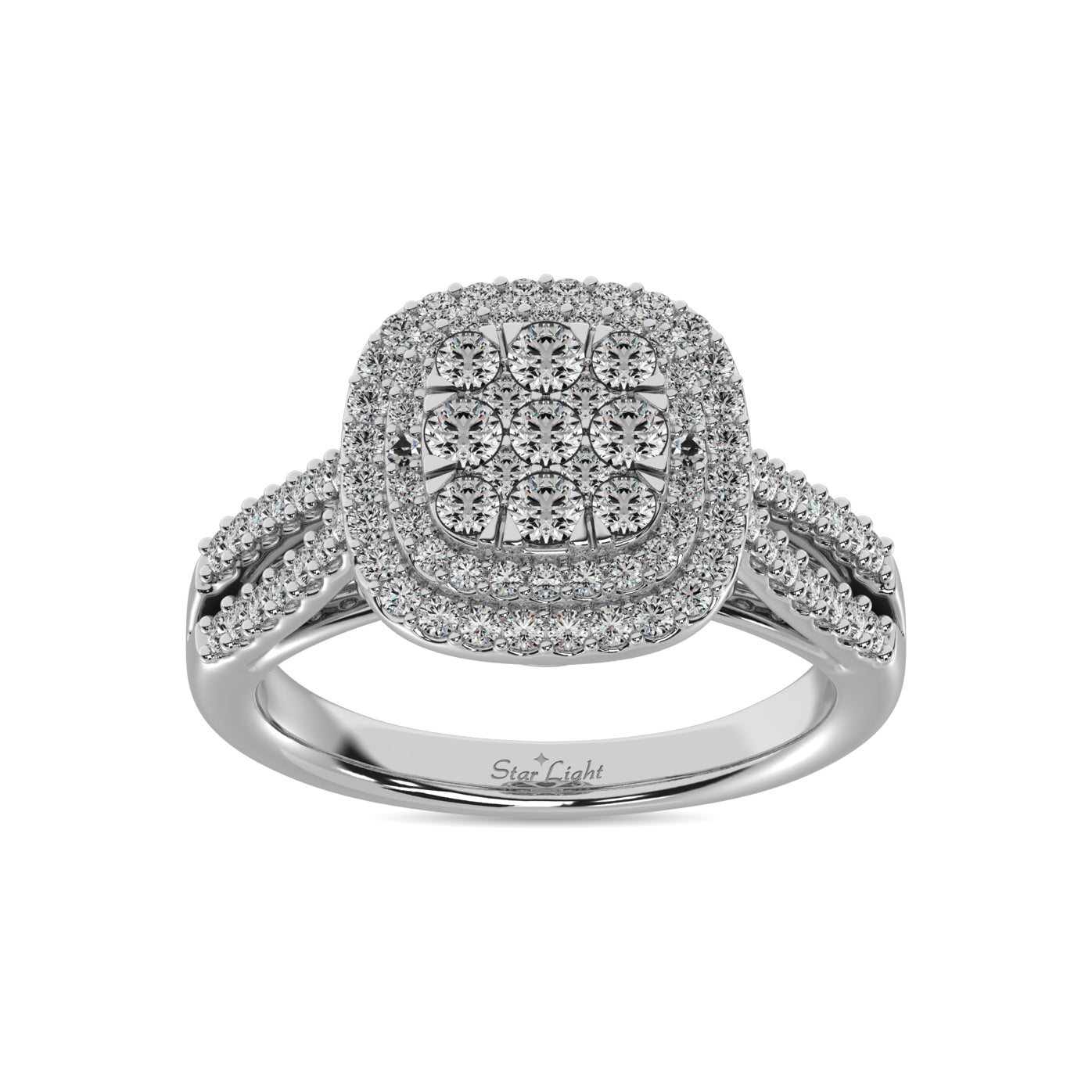 Diamond 3/4 ct tw Round Cut Double Halo Engagement Ring in 14K White Gold