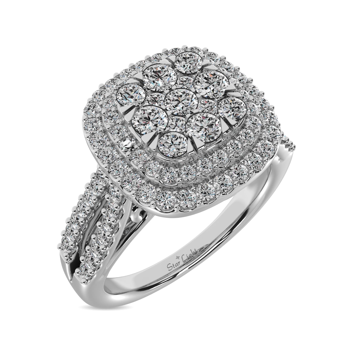 Diamond 3/4 Ct Tw Round Cut Double Halo Engagement Ring In 14K White Gold