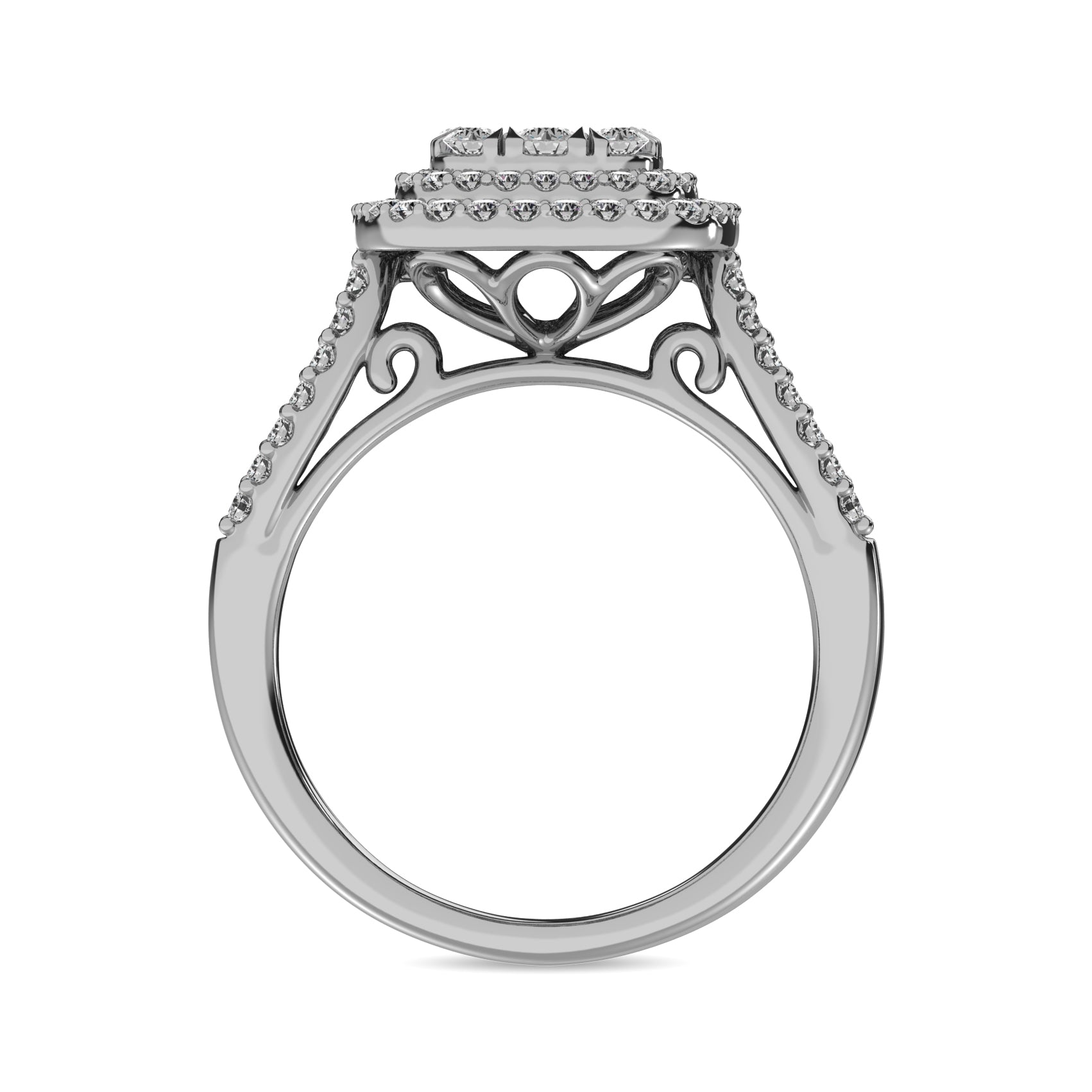 Diamond 3/4 Ct Tw Round Cut Double Halo Engagement Ring In 14K White Gold