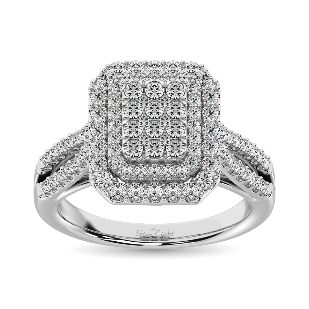 Diamond Double Halo Engagement Ring 1 Ct Tw In 14K White Gold