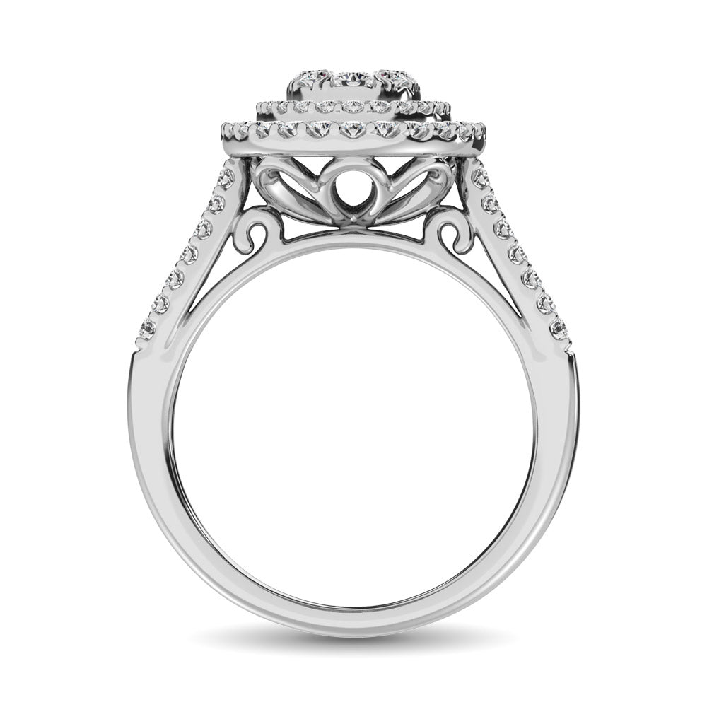 Diamond Double Halo Engagement Ring 1 Ct Tw In 14K White Gold