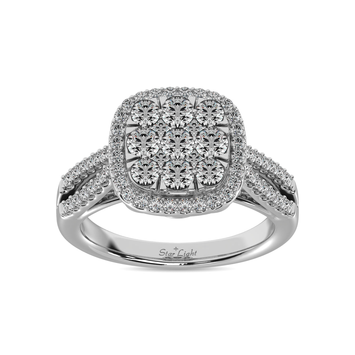 Diamond 1 1/2 Ct Tw Two Row Shank Halo Engagement Ring In 14K White Gold