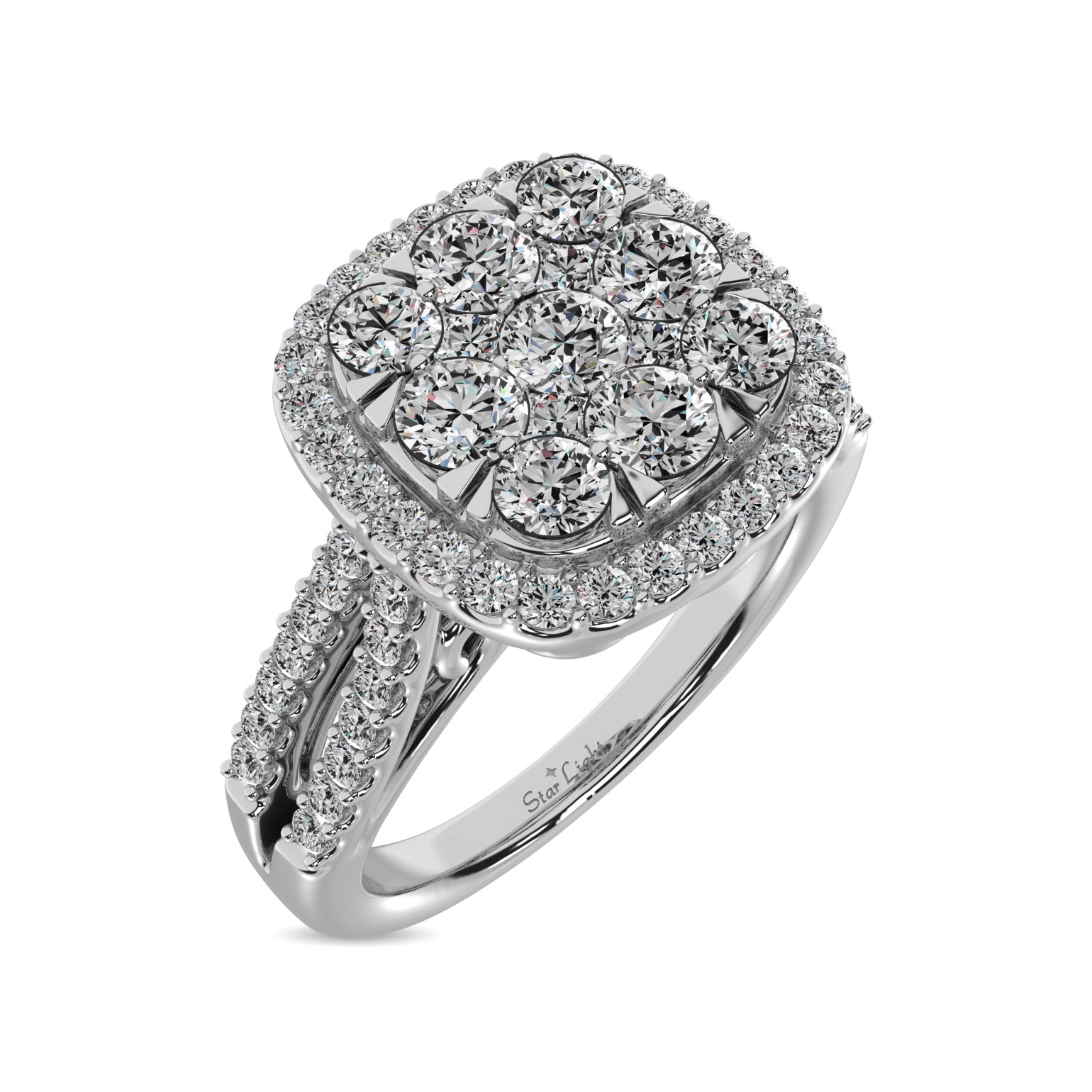 Diamond 1 1/2 ct tw Two Row Shank Halo Engagement Ring in 14K White Gold