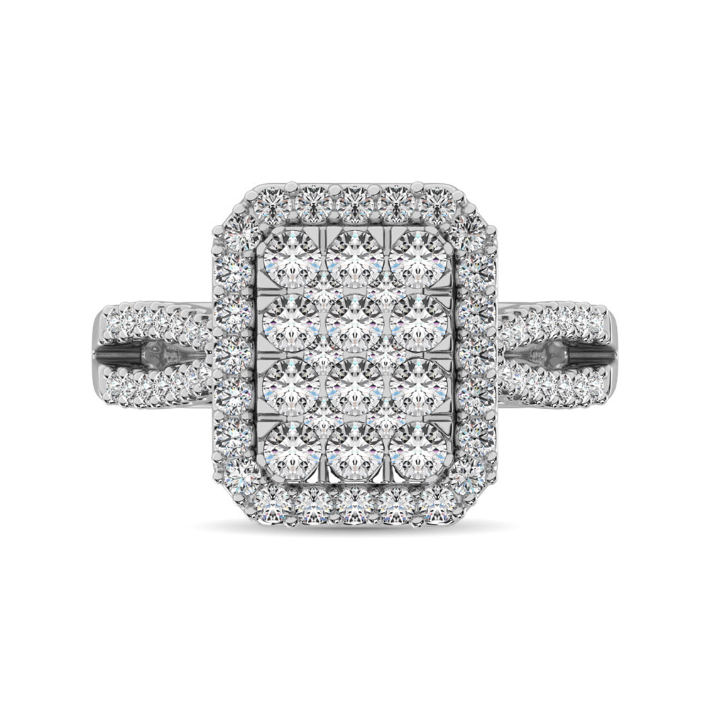 Diamond Two Row Shank Halo Engagement Ring 1 1/2 Ct Tw In 14K White Gold