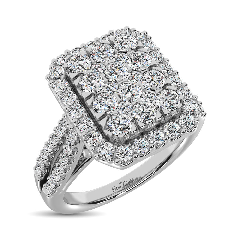 Diamond Two Row Shank Halo Engagement Ring 1 1/2 Ct Tw In 14K White Gold