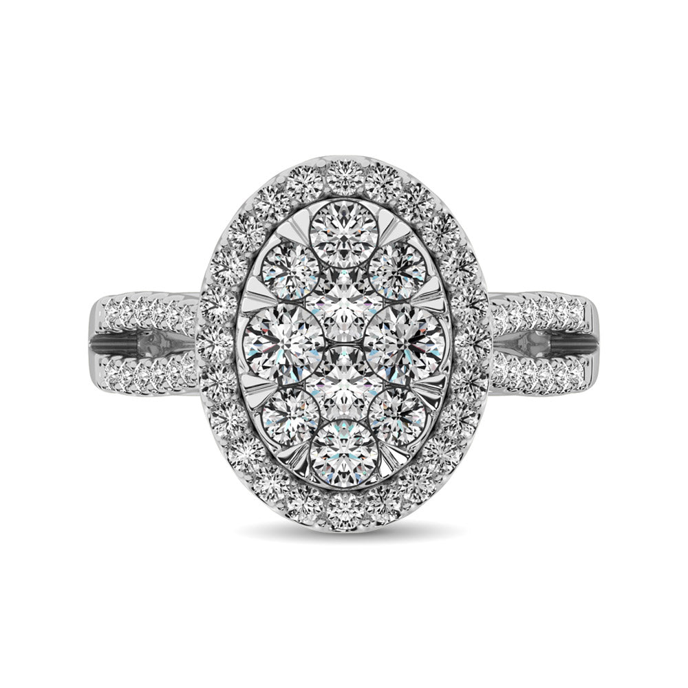 Diamond 1 1/2 ct tw Two Row Shank Halo Engagement Ring in 14K White Gold