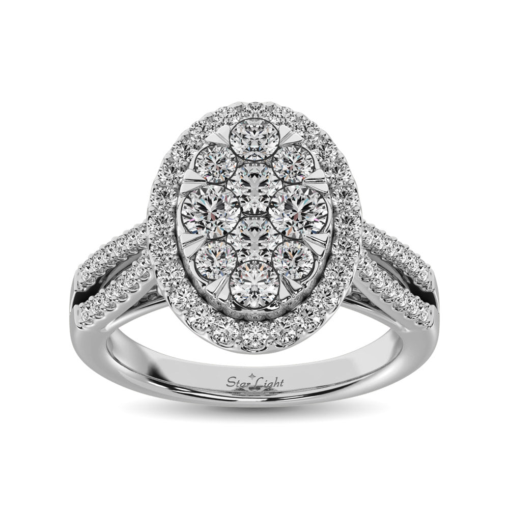 Diamond 1 1/2 Ct Tw Two Row Shank Halo Engagement Ring In 14K White Gold