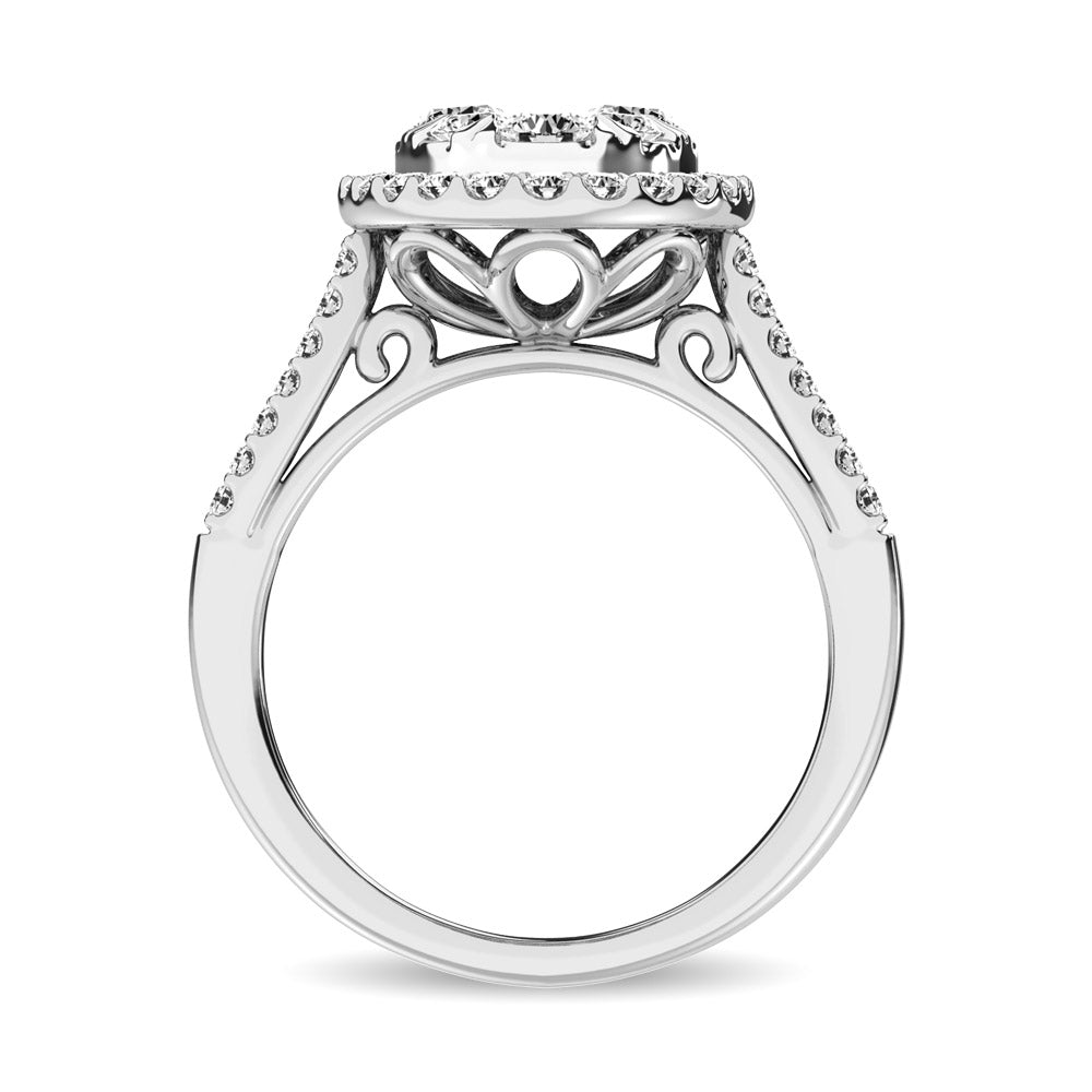 Diamond 1 1/2 ct tw Two Row Shank Halo Engagement Ring in 14K White Gold