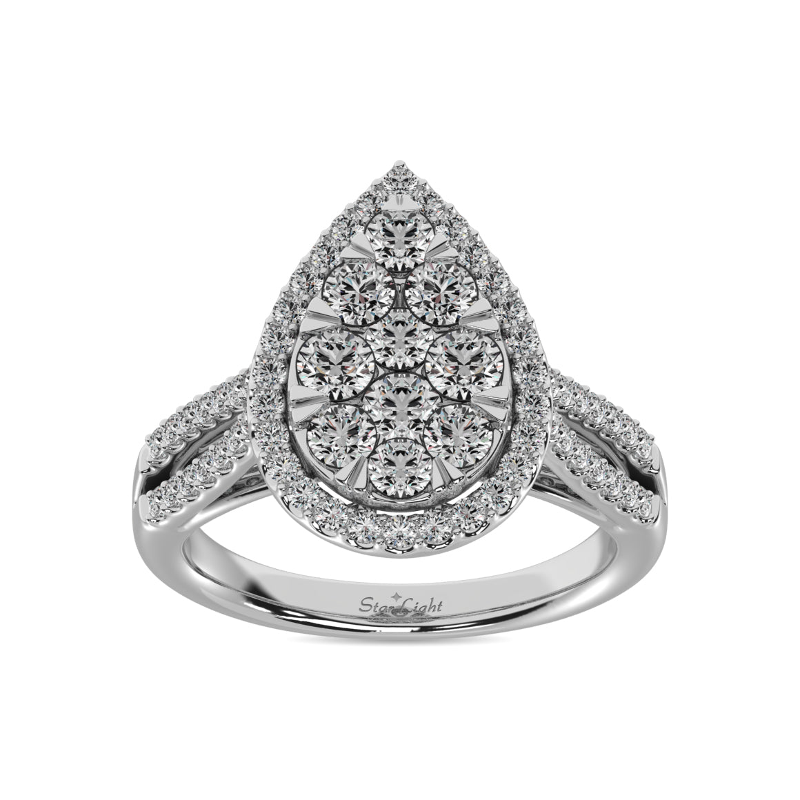 Diamond 1 1/2 Ct Tw Two Row Shank Halo Engagement Ring In 14K White Gold