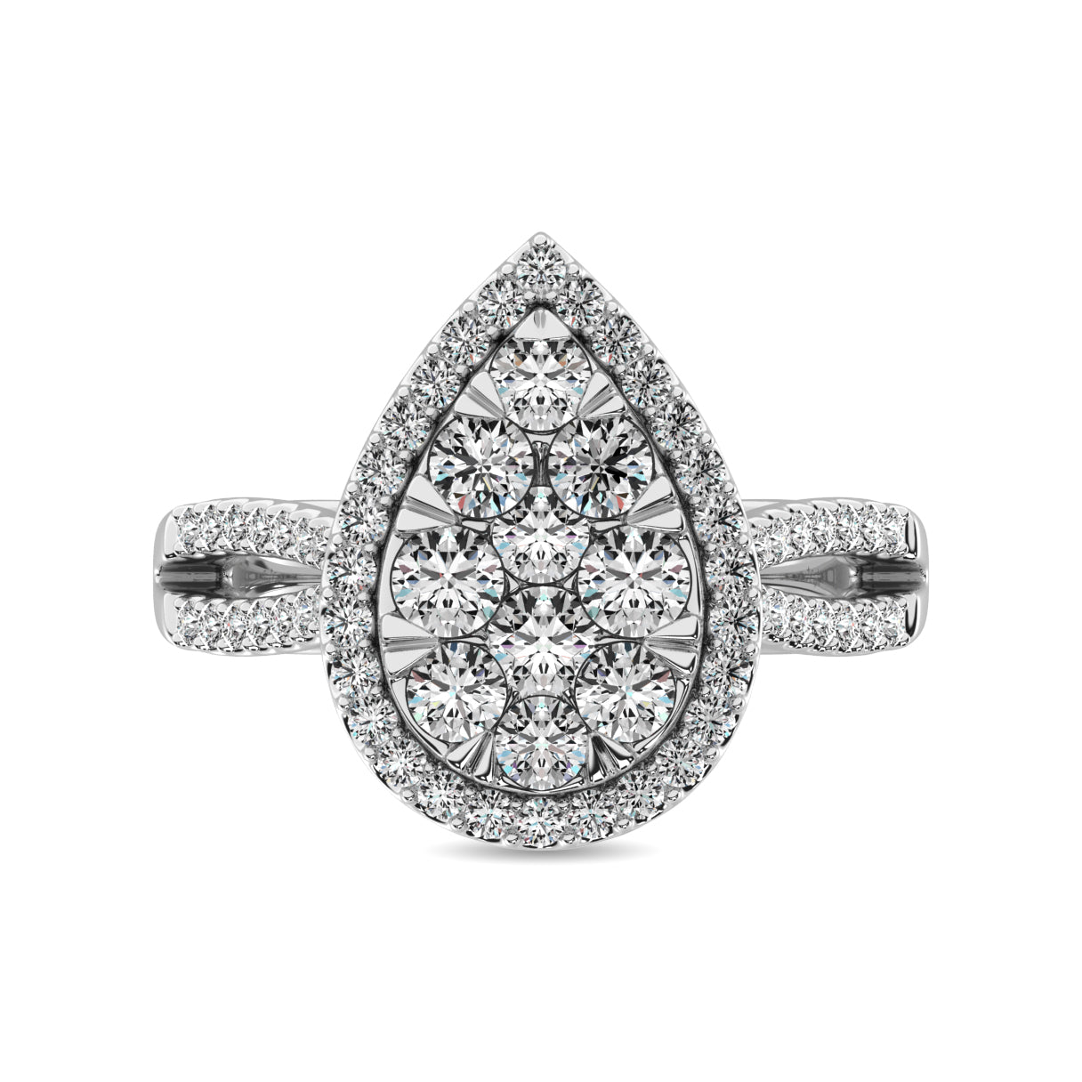 Diamond 1 1/2 ct tw Two Row Shank Halo Engagement Ring in 14K White Gold