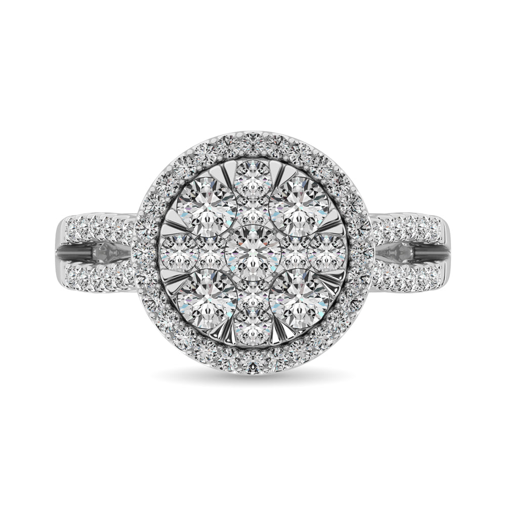 Diamond Two Row Shank Halo Engagement Ring 1 1/2 Ct Tw In 14K White Gold