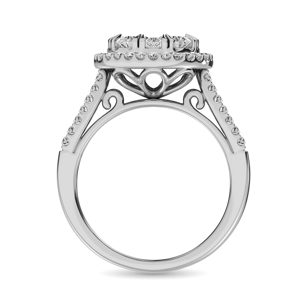 Diamond Two Row Shank Halo Engagement Ring 1 1/2 Ct Tw In 14K White Gold