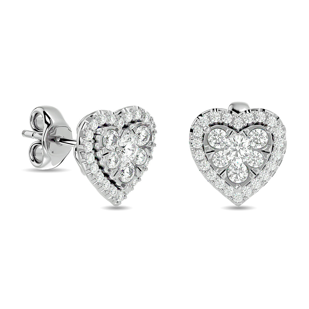 Diamond 1 Ct Tw Stud Earrings In 14K White Gold