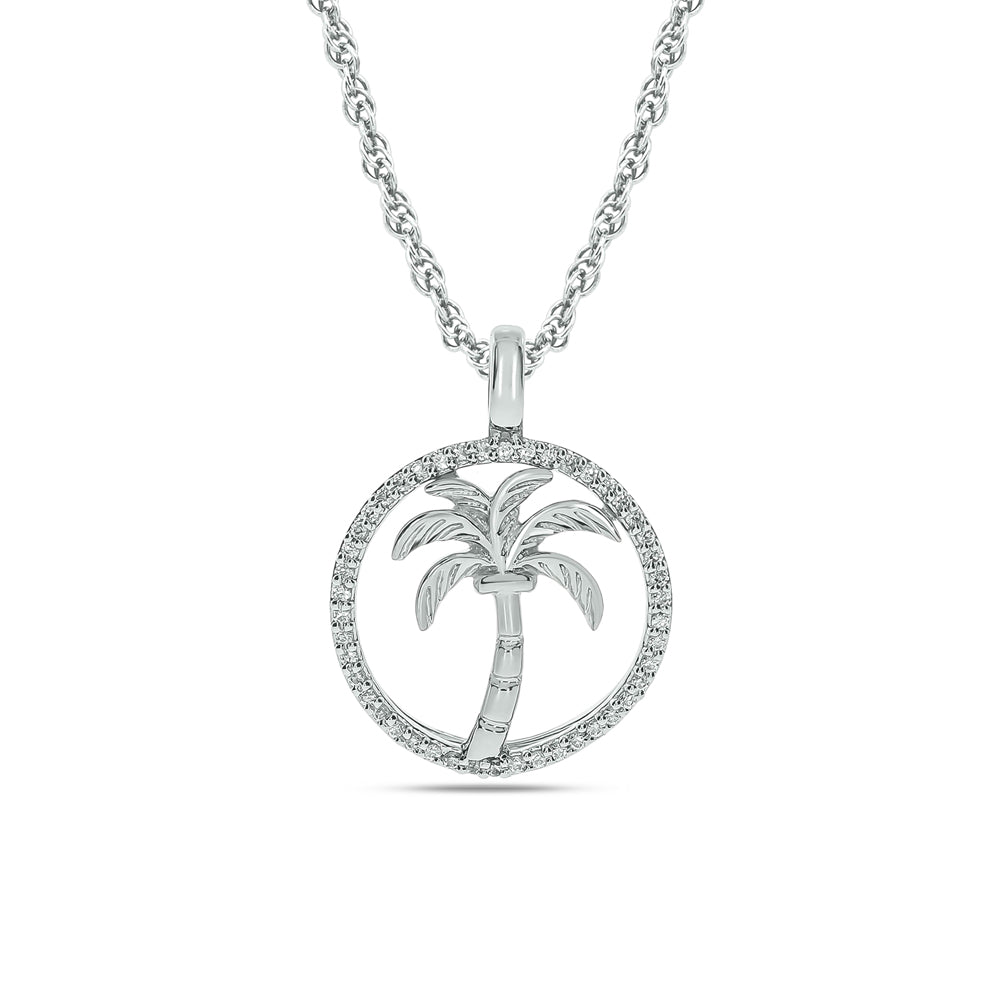 Diamond Sea Of Life Palm Tree Pendant 1/8 Ct Tw In Sterling Silver