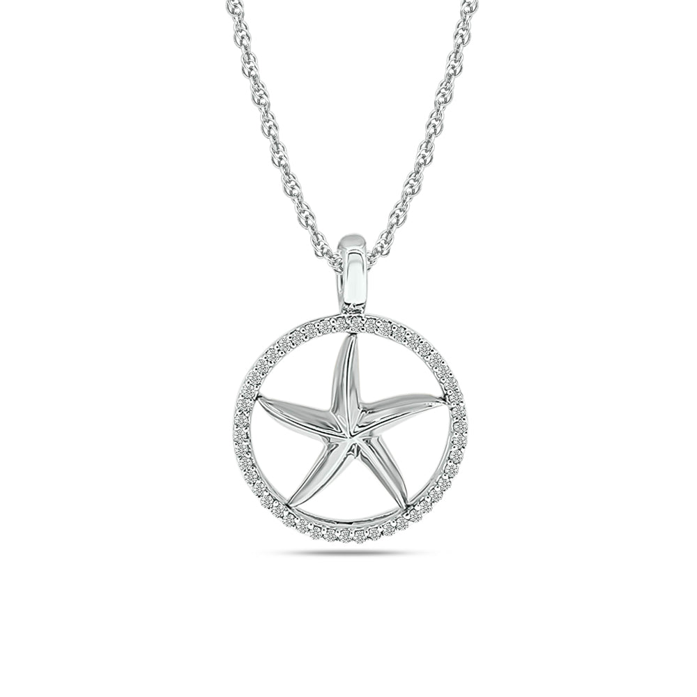 Diamond Sea Of Life Star Fish Pendant 1/8 Ct Tw In Sterling Silver