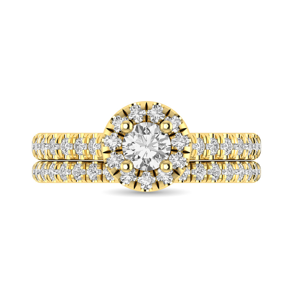 Diamond Classic Shank Single Halo Bridal Ring 1 Ct Tw Round Cut In 14K Yellow Gold