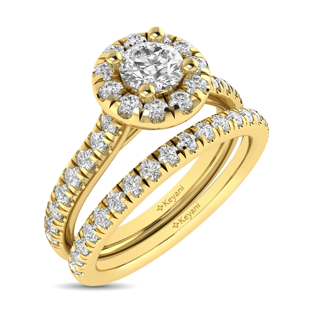 Diamond Classic Shank Single Halo Bridal Ring 1 Ct Tw Round Cut In 14K Yellow Gold