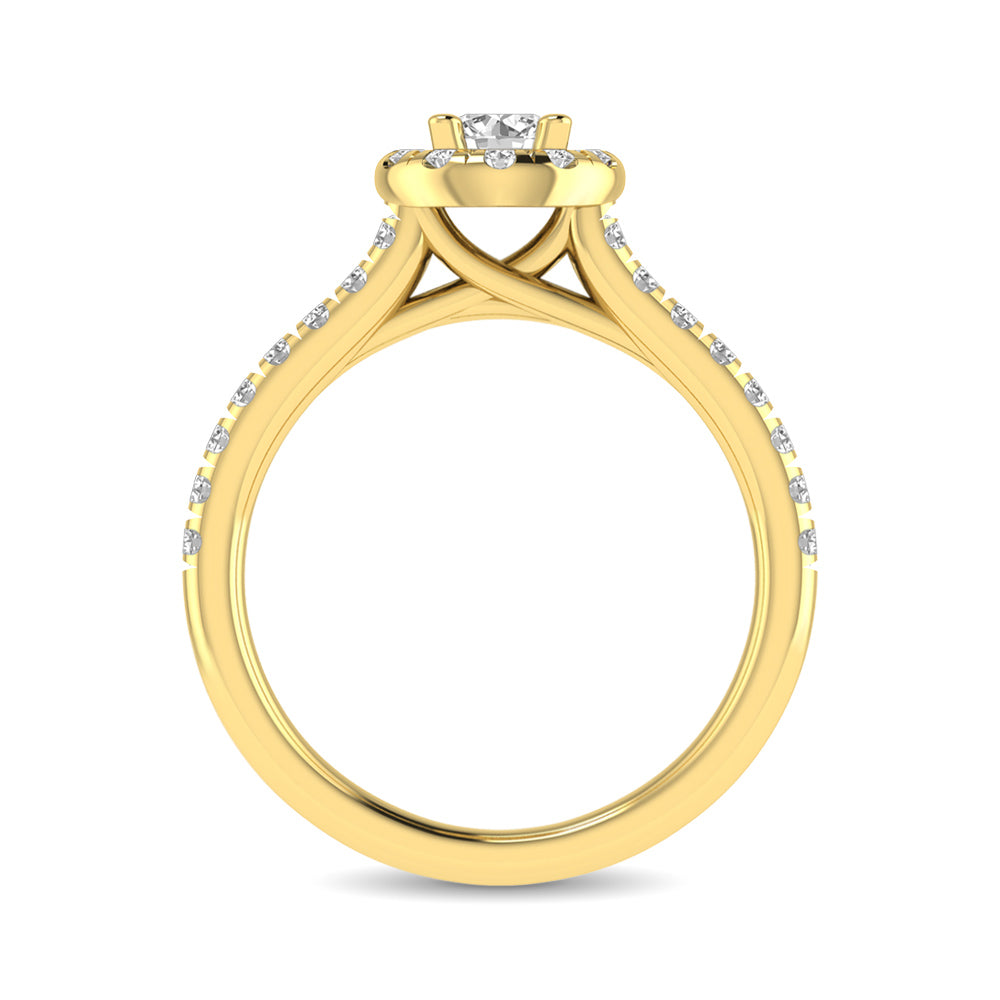 Diamond Classic Shank Single Halo Bridal Ring 1 Ct Tw Round Cut In 14K Yellow Gold