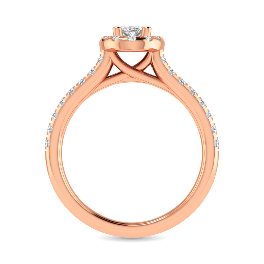 Diamond Classic Shank Single Halo Bridal Ring 1 Ct Tw Oval Cut In 14K Rose Gold